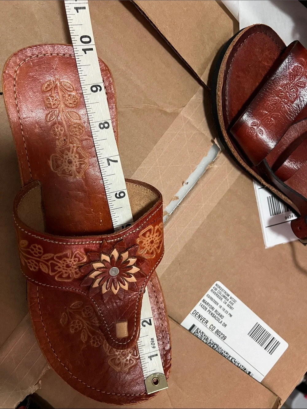 MEXICANA Brown Floral Original Leather Sandals Size 8 - Picture 6 of 7
